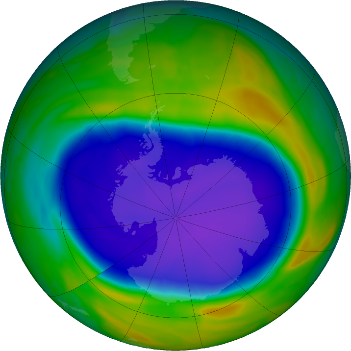 Antarctic ozone map for 22 September 2020